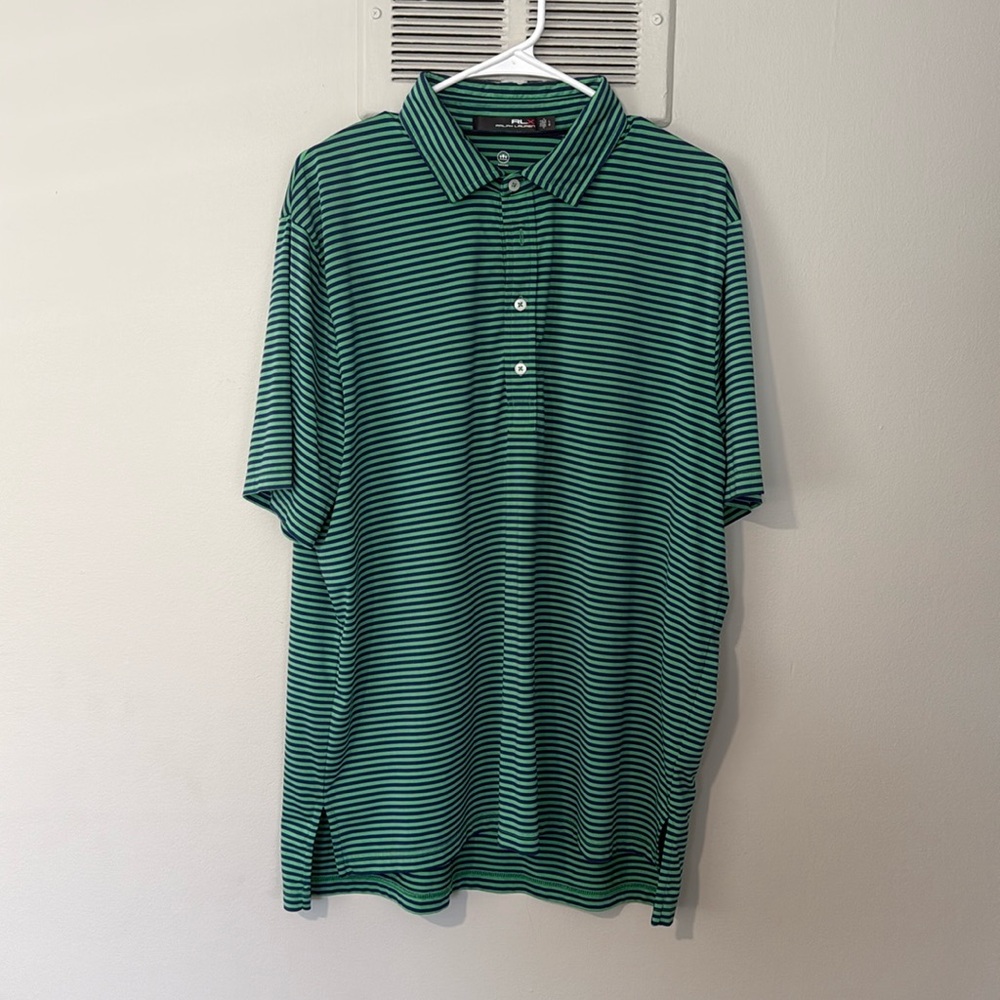 RLX Ralph Lauren Men’s Striped Polo - Large - Green & Blue